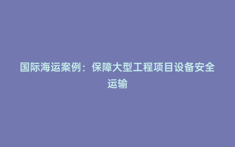 國際海運案例:保障大型工程項目設備安全運輸