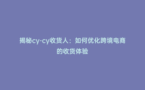 揭秘cy-cy收貨人:如何優(yōu)化跨境電商的收貨體驗
