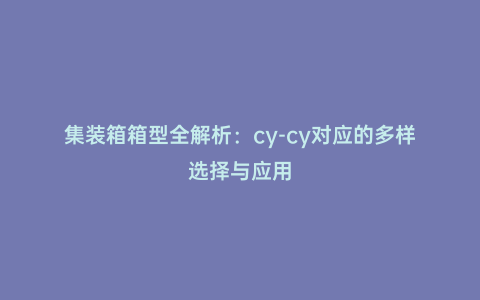 集裝箱箱型全解析:cy-cy對應的多樣選擇與應用