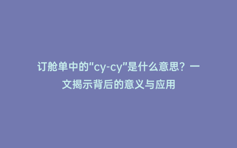 訂艙單中的“cy-cy”是什么意思?一文揭示背后的意義與應(yīng)用