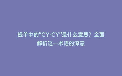 提單中的“CY-CY”是什么意思？全面解析這一術語的深意