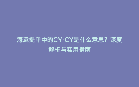 海運提單中的CY-CY是什么意思?深度解析與實用指南