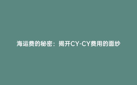 海運費的秘密：揭開CY-CY費用的面紗