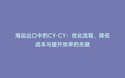 海運出口中的CY-CY:優化流程、降低成本與提升效率的關鍵