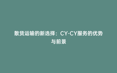 散貨運輸的新選擇:CY-CY服務的優勢與前景