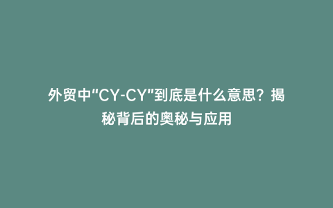 外貿中“CY-CY”到底是什么意思？揭秘背后的奧秘與應用