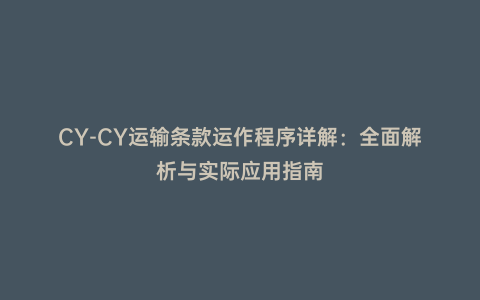 CY-CY運(yùn)輸條款運(yùn)作程序詳解:全面解析與實(shí)際應(yīng)用指南