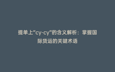 提單上“cy-cy”的含義解析:掌握國際貨運的關鍵術語