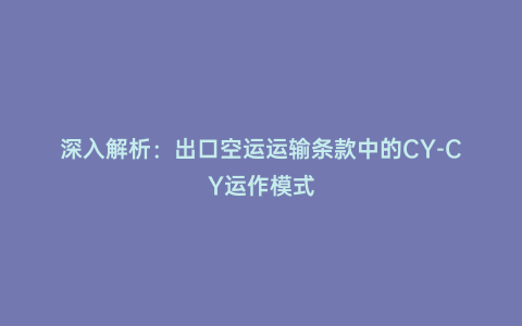 深入解析:出口空運運輸條款中的CY-CY運作模式