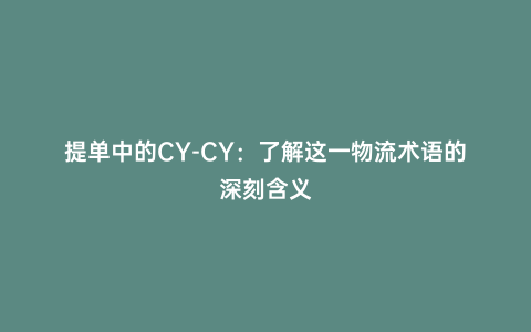 提單中的CY-CY:了解這一物流術語的深刻含義